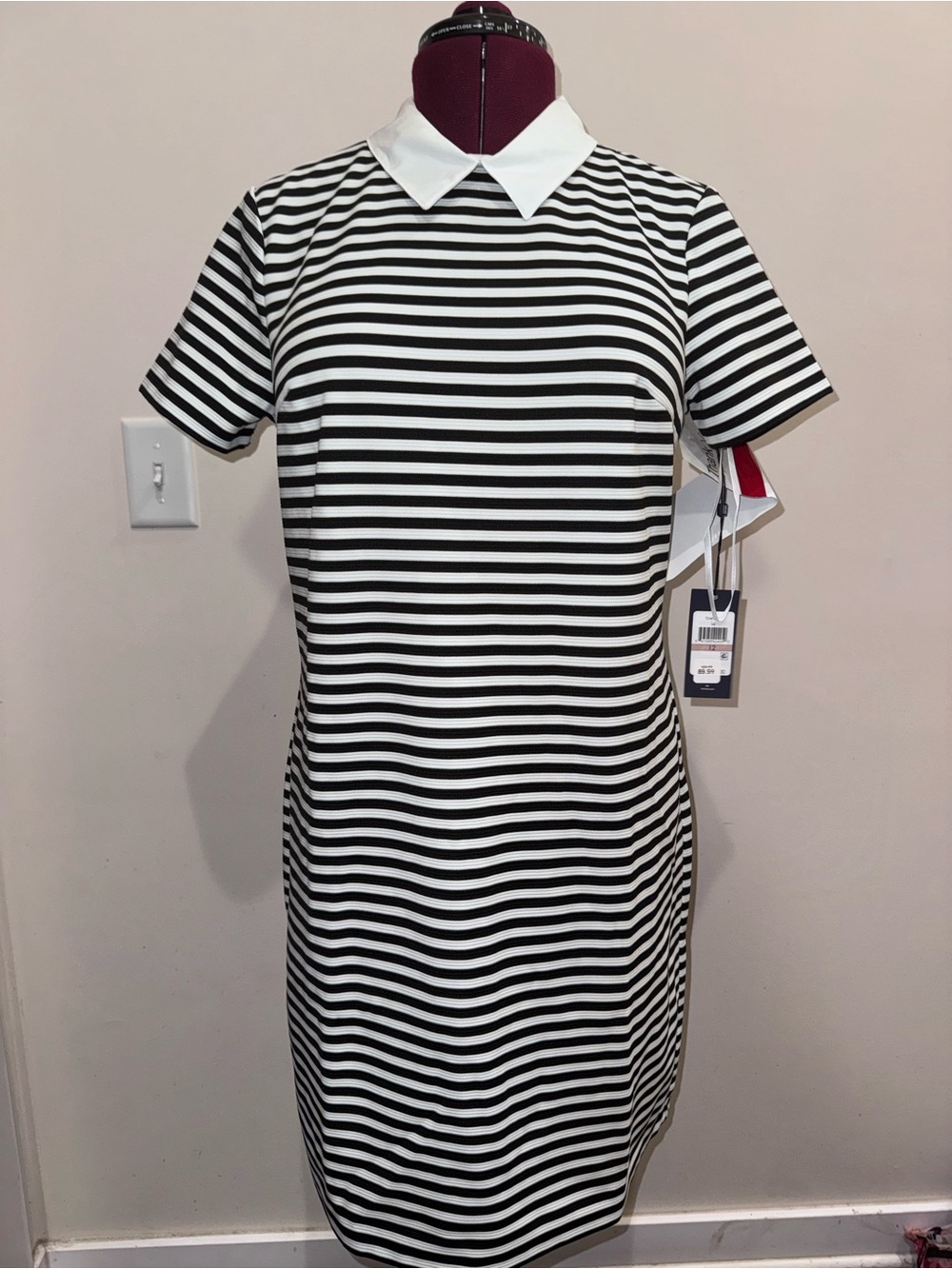 Tommy Hilfiger Striped Black and White Collared Shift Dress